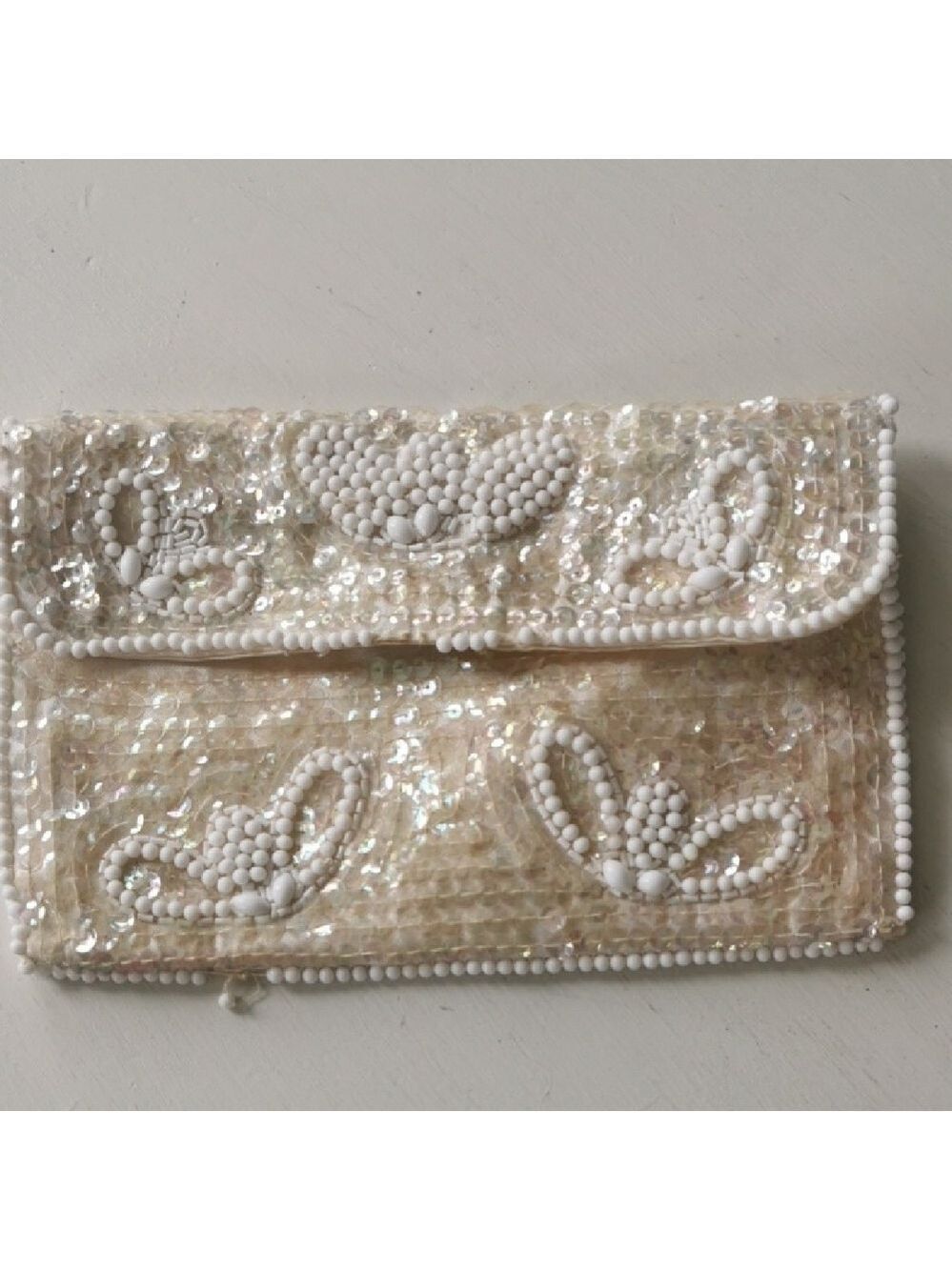 Womens 50s Vintage La Regale Beaded Sequin Evening Clutch Purse
